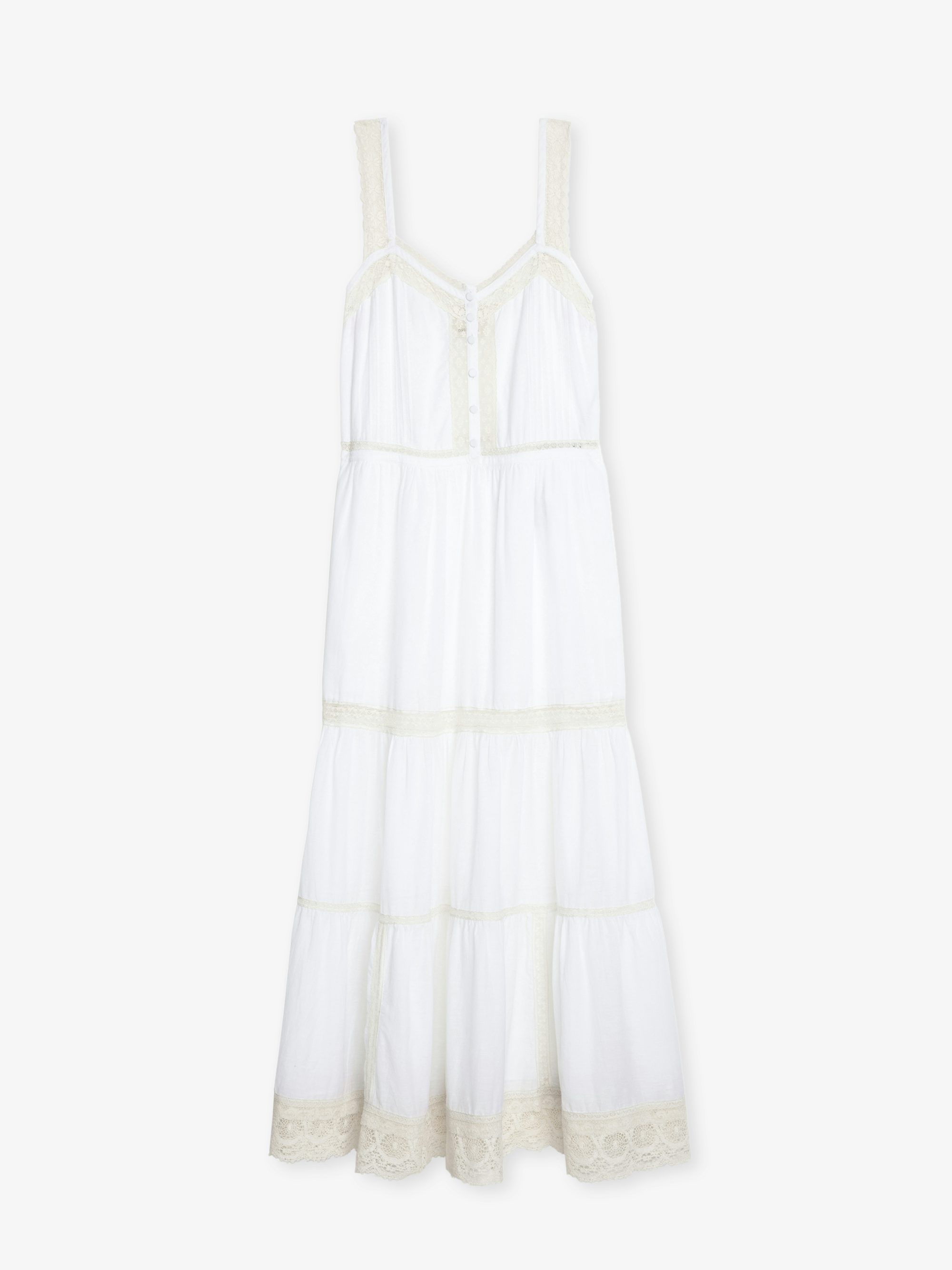 Relite Tomboy Dress - Long lingerie-inspired dress in cotton viscose, buttoned at the front, with lace straps.